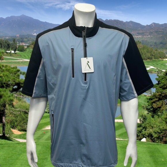 NWT Above The Links Elite Performance Denim Blue-Black Golf Rain Wind Jacket XL - Picture 1 of 15